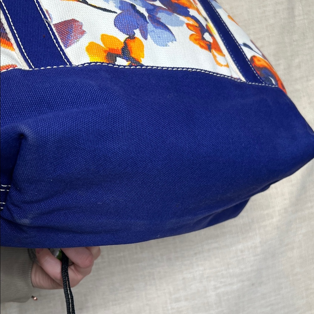Lands End Floral Canvas Tote Bag with Navy Trim - Picture 9 of 9